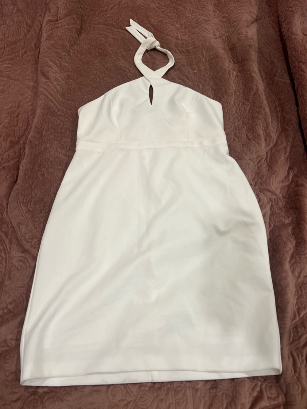 Adrianna Papell White Halter Keyhole Mini Dress